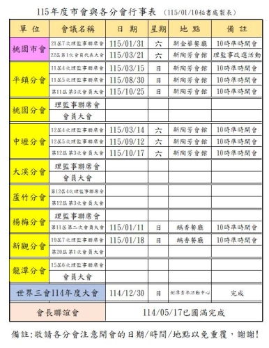 市會與各分會行事曆